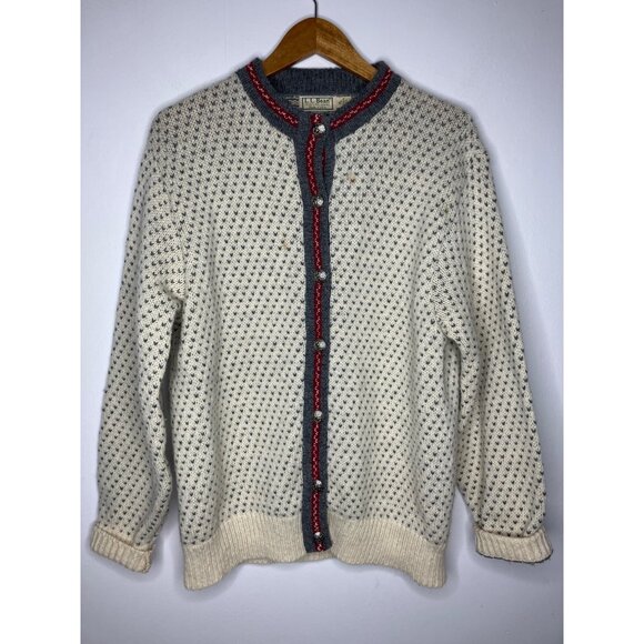L.L. Bean Womens XL Nordic Wool Cardigan Sweater Button Front FLAWED READ - Picture 1 of 11